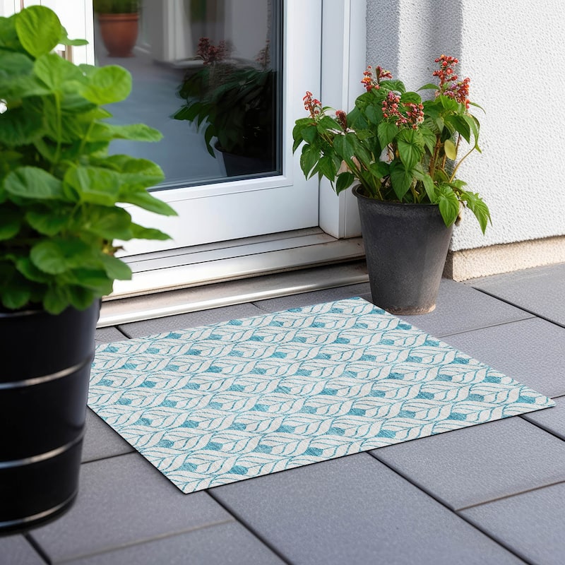 Machine Washable Indoor/ Outdoor Chantille Contempoary Geo Rug - Teal - 1'8" x 2'6"