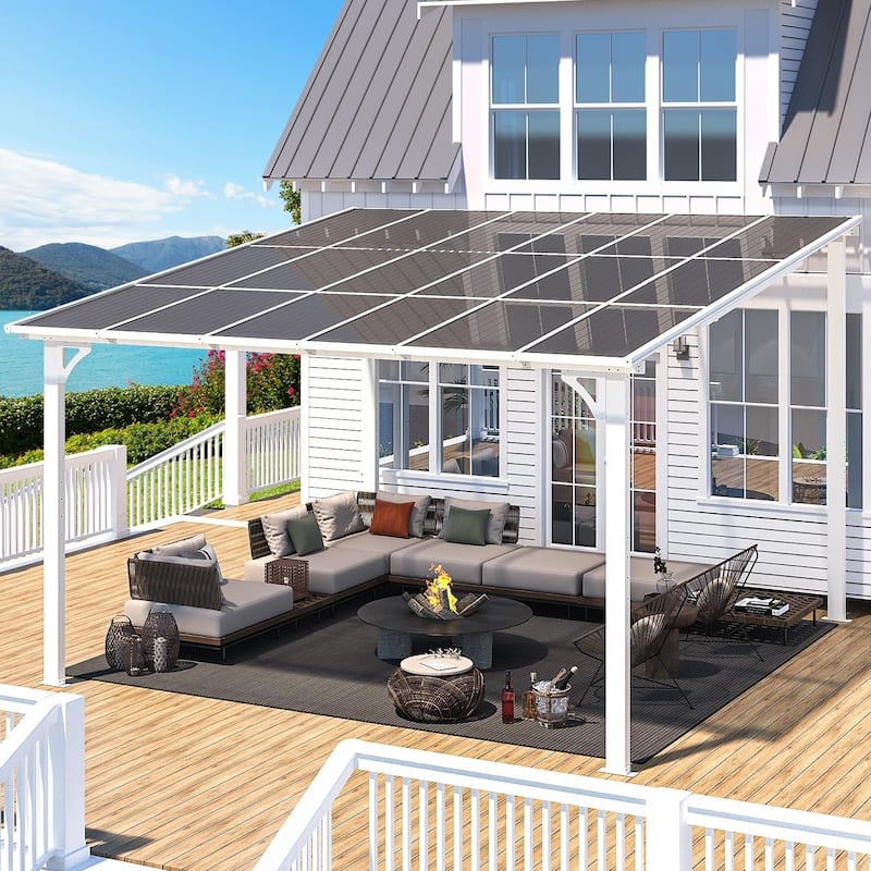 12x12ft Lean to Gazebo Hardtop Wall Mounted Gazebo - White