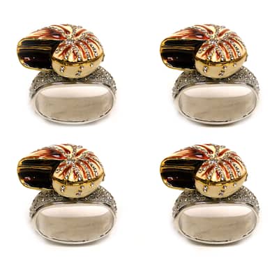 Set Of 4 Rhinestone Encrusted Metal Nautilus Shell Napkin Rings - 2.25 X 2.5 X 1.75 inches