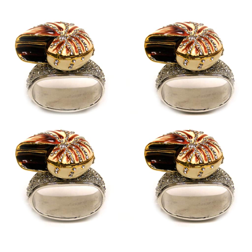 Set Of 4 Rhinestone Encrusted Metal Nautilus Shell Napkin Rings - 2.25 X 2.5 X 1.75 inches
