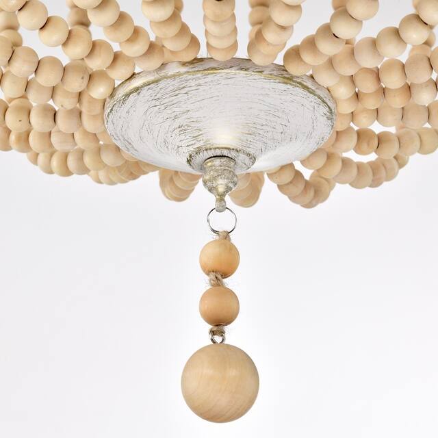 Wood Bead Chandelier 3-Light Wood Bead Light Boho Pendant Light