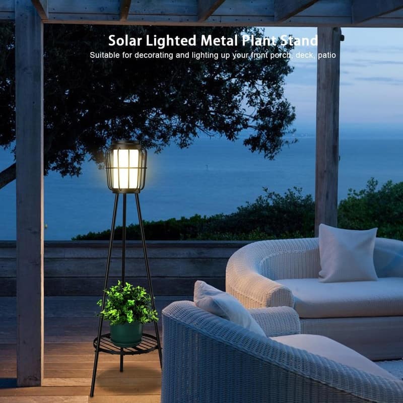 2 Pack Solar Lights with Plant Stand, Outdoor Floor Lamps