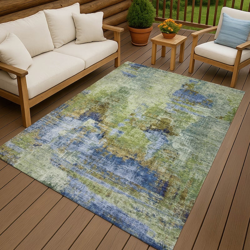 Machine Washable Indoor/ Outdoor Abstact Contemporary Chantille Rug