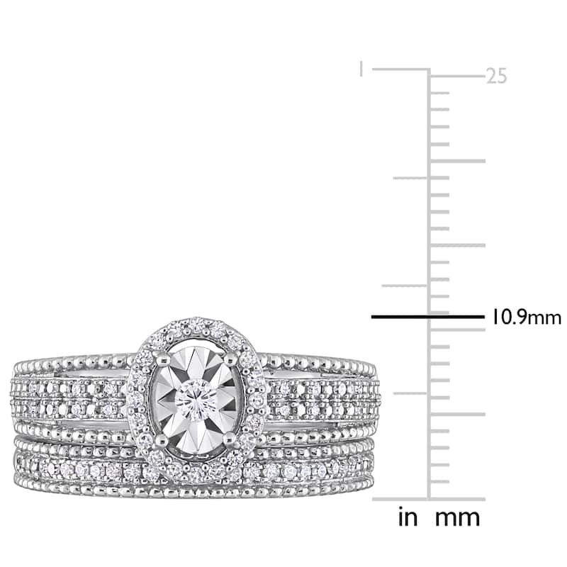 Miadora 1/3ct TDW Diamond Multi-Row Halo Bridal Ring Set in Sterling Silver
