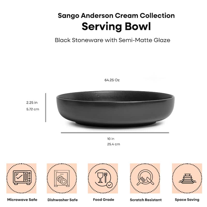 Sango Anderson Black 10" Large Ceramic Serving Bowl (Set of 2), 64.25 oz