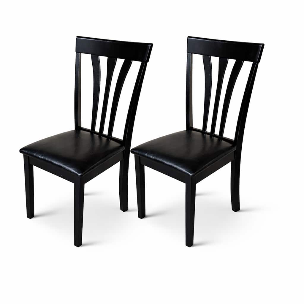 Traditional Dining Chairs, Set of 2, Black Finish with Black PU Leather Upholstered Seats Solid Rubberwood