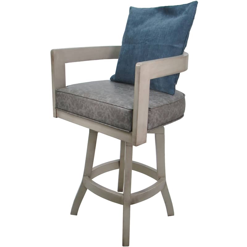 Swivel Wood Counter Bar or Extra Tall Stool - Kadir on S-Base - N/A - Marble Gray Vinyl - Blue Pillow - Beige - Counter Height - 23-28 in.