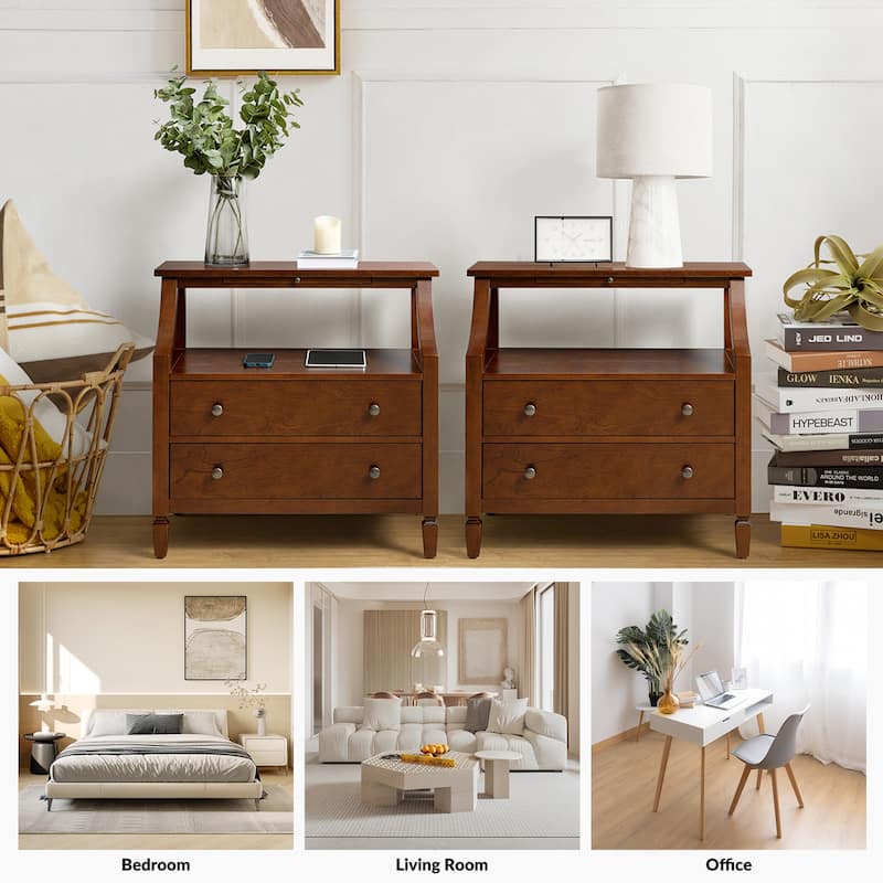 Jennifer 2 - Drawer Nightstand with Built-In Outlets and Pull-out Tray by HULALA HOME