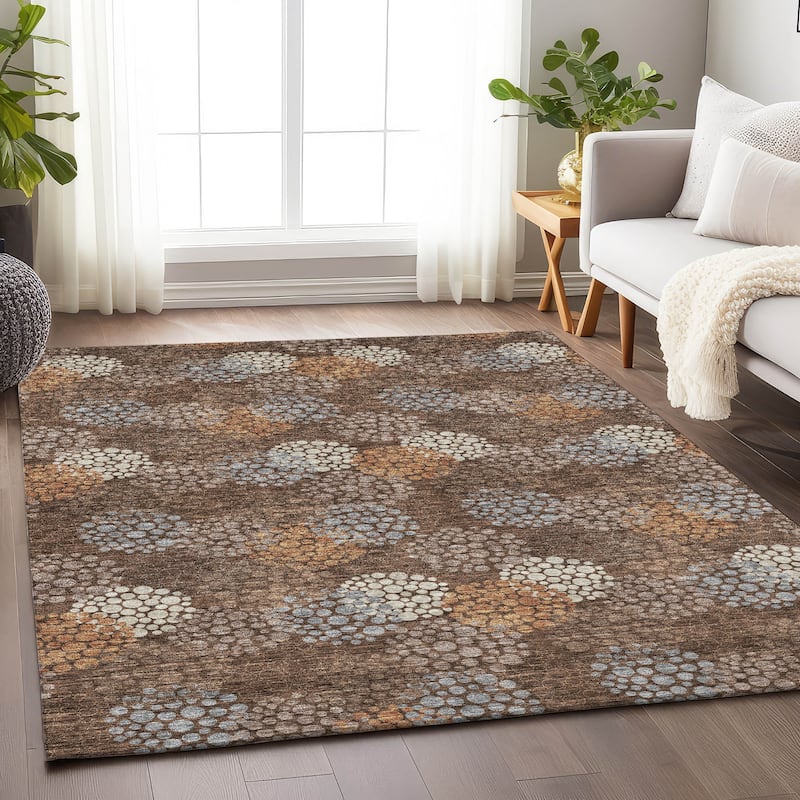 Machine Washable Indoor/ Outdoor Chantille Modern Bubbles Rug
