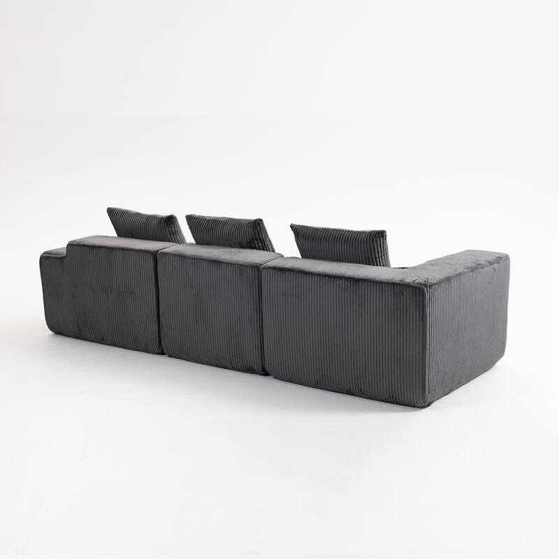 Modular Sectional Sofa with Pillows, Corduroy Upholstered 3-Seater Sofa, All-Compressed Foam Sofa for Living Room, Apartment