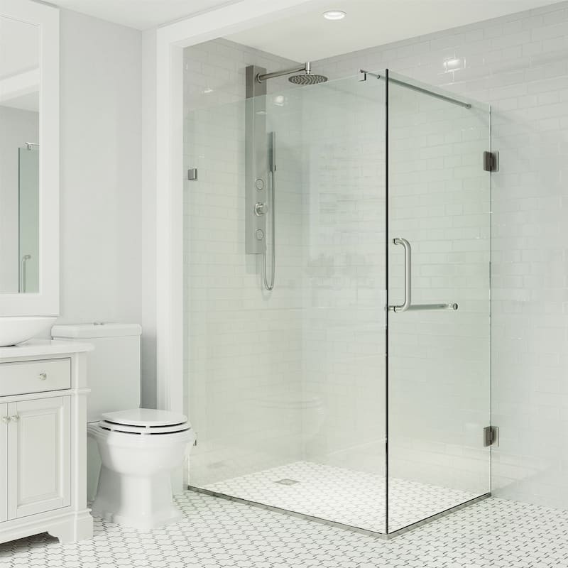 VIGO Pacifica 46"D x 34"W x 73"H Frameless Hinged Shower Enclosure - Brushed Nickel