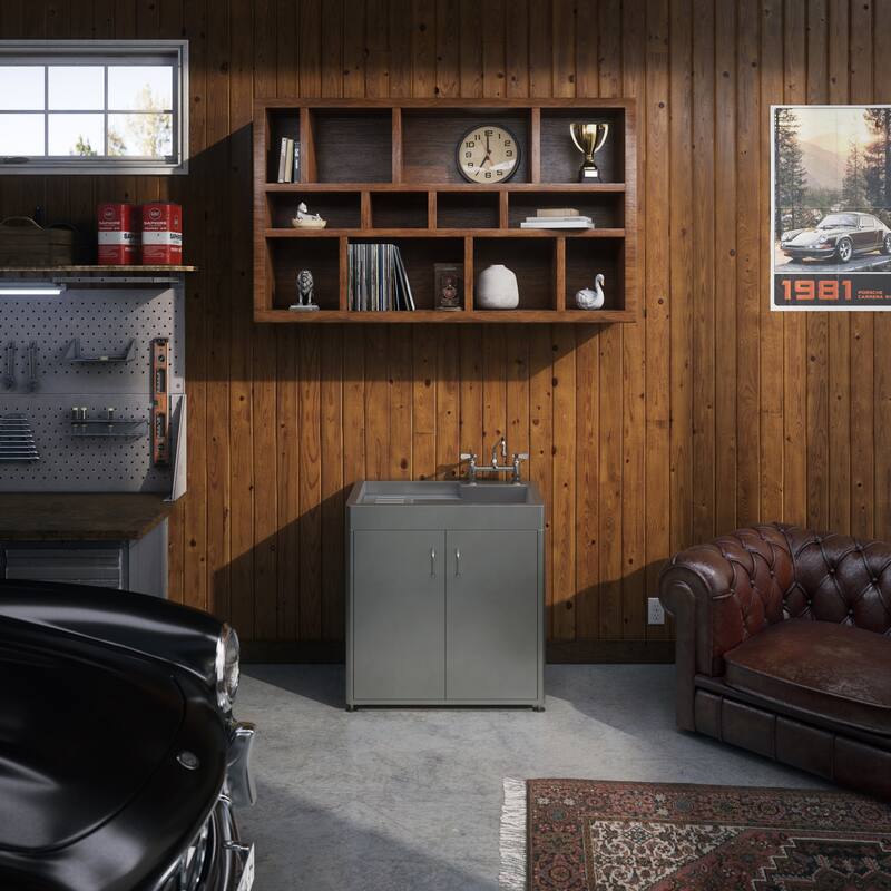 Stainless Steel Double Door, Freestanding Cabinet with Sink