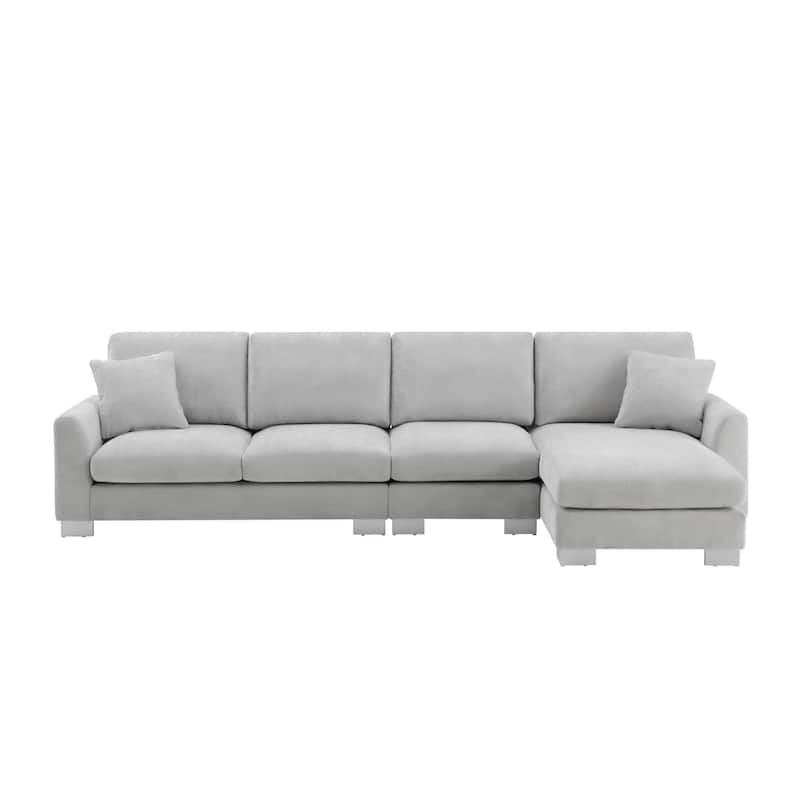 119" Chenille L-Shaped Sectional Sofa with Chaise & Pillows