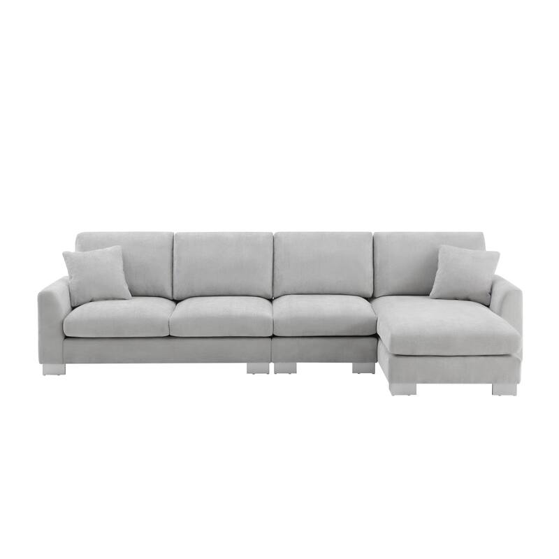 Grey 119" Oversized L-Shaped 5-Seater Sectional with Chaise and 2 Pillows for Living Room, Apartment, or Office