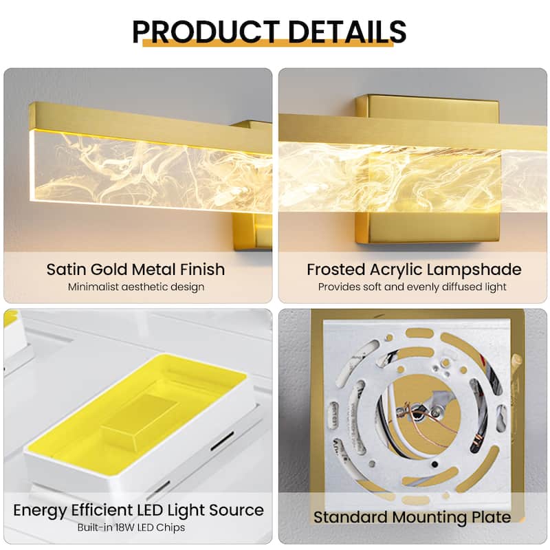 LED Bathroom Vanity Light 24/32/39 inch Dimmable Metal Wall Sconce - Black/Warm White Light