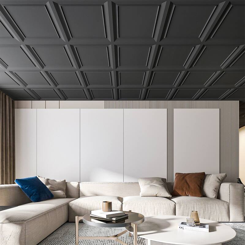 Art3d 23.82''x23.82'' Drop In Ceiling Tiles,PVC Wall Panels,Fire Rated,Waterproof,12-Pack,Cover 48 Sq.Ft - Black