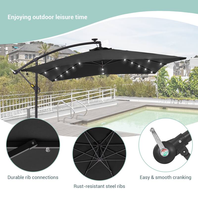 BONOSUKI 8.2Ft Solar Powered Cantilever Patio Umbrella With Base