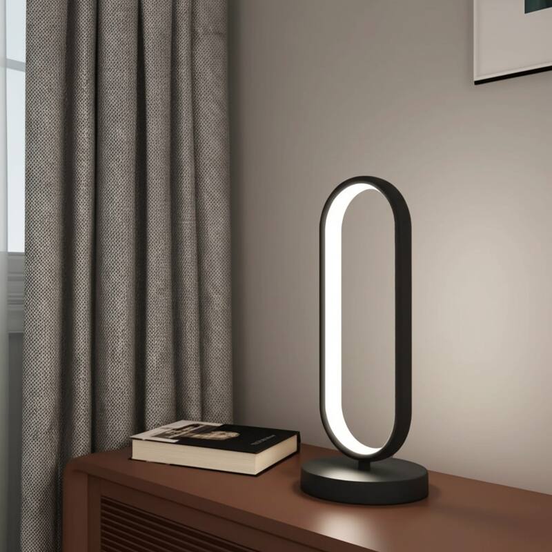 Black Metal LED Desk Lamp with Oval Shape and In-Line Switch - 6.25” x 6.25” x 14” (D x W x H)