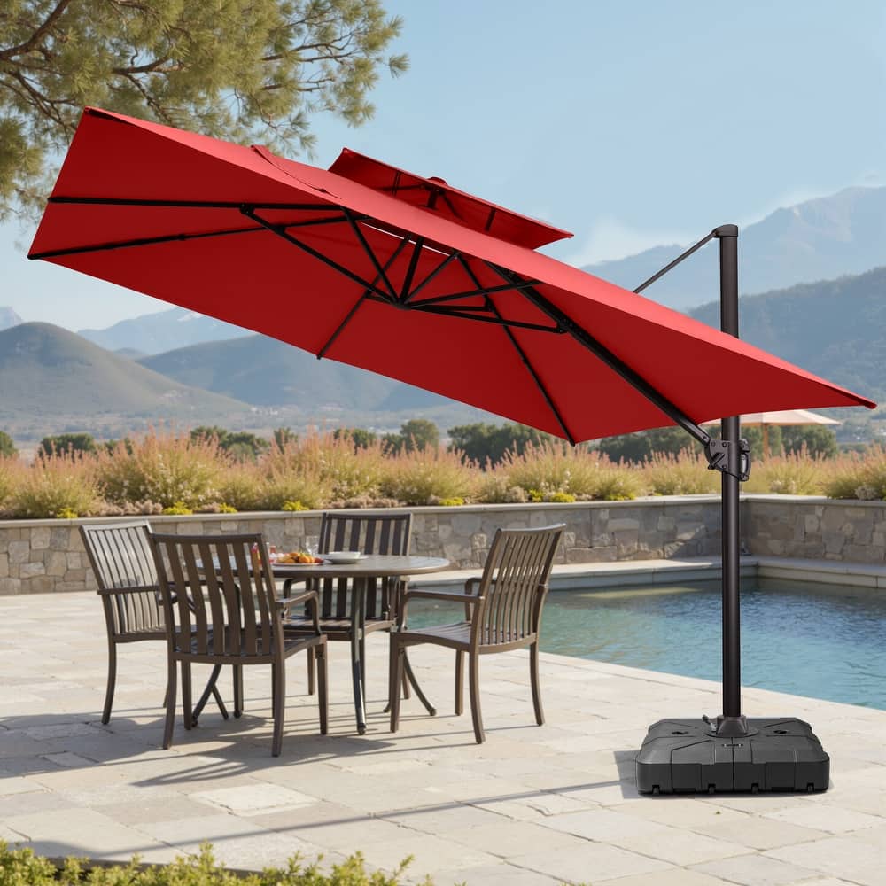 Pellebant 11X11FT Outdoor Patio Cantilever Offset 360 Degree Rotation Umbrella with HDPE Base