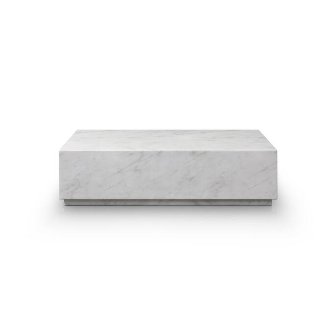 HomeRoots 55" White Genuine Marble Block Coffee Table - 55.00 in. x 15.00 in. x 32.00 in.