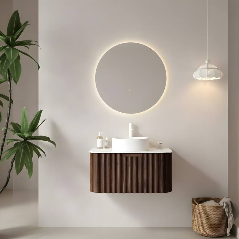 Wall Mounted Bathroom with White Round Ceramic Basin and Drawer