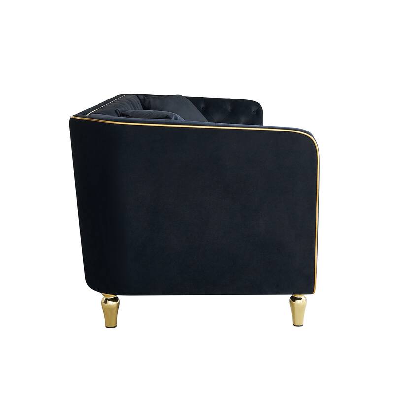 87.01"W Modern Tufted Velvet Sofa, Black, for Living Room, Hotel Apartment