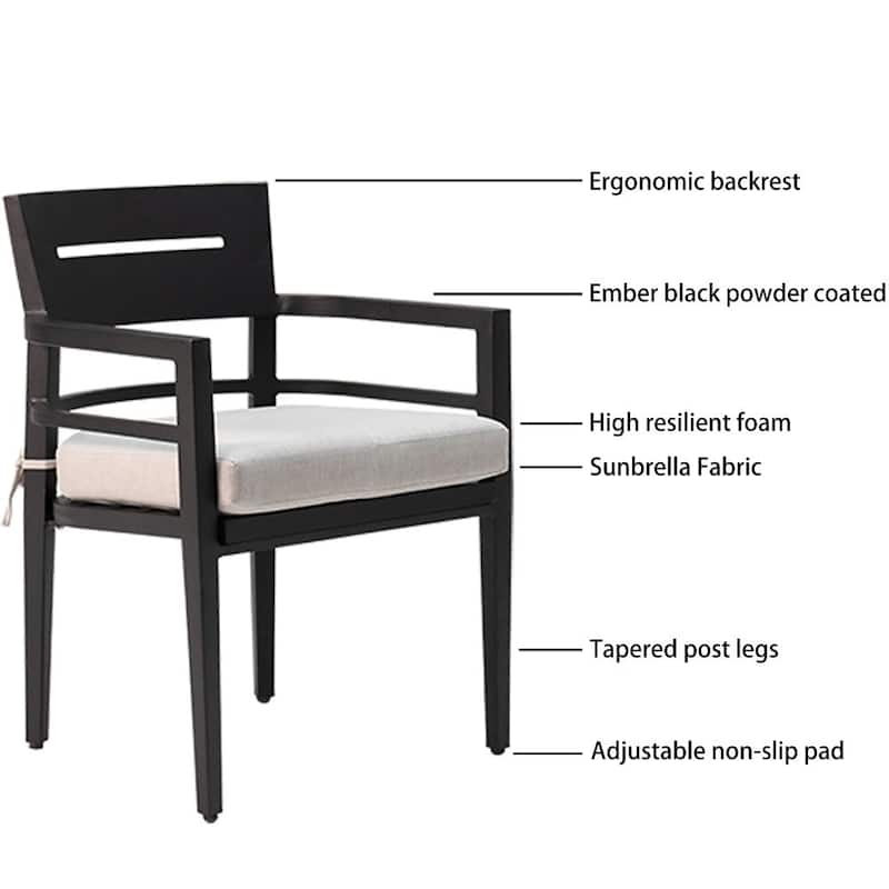 5-Piece Outdoor Patio Aluminum Furniture, Modern Dining Set, including 4 Dining Chairs, Black