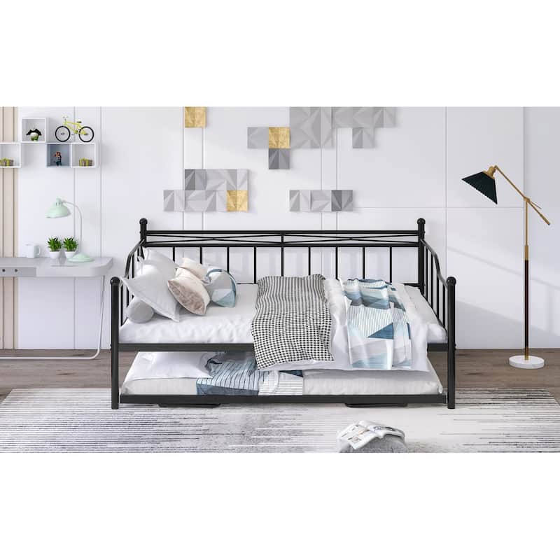 Full Size Metal Daybed w/Pull Out Trundle, Adjustable Trundle & Heavy ...