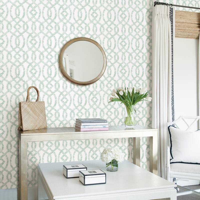 A-Street Prints Ethereal Sea Green Trellis Wallpaper