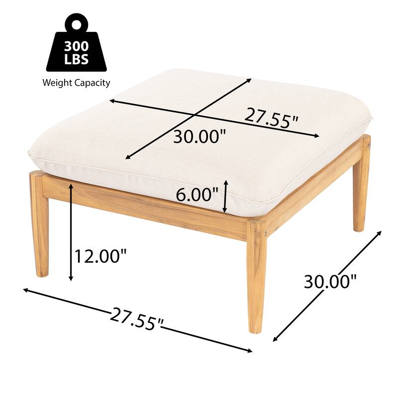 Christopher Knight Home - Terassi Outdoor 27.55" Acacia Wood Ottoman with Wide Padded Cushion for Relaxation