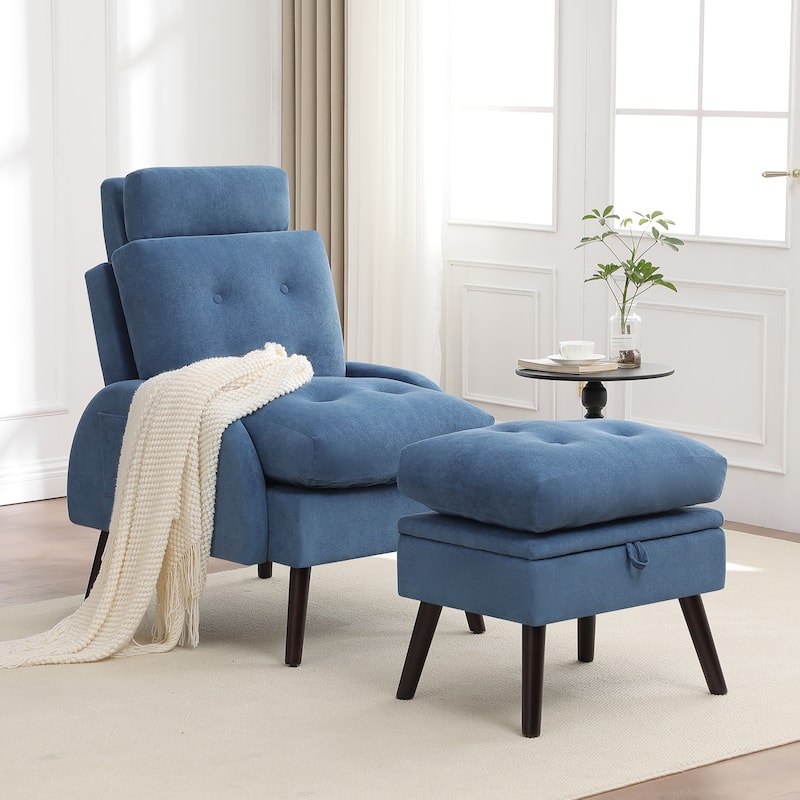 HOMYKA Upholstered Chaise Lounge Chair with Adjustable Backrest Storage Ottoman