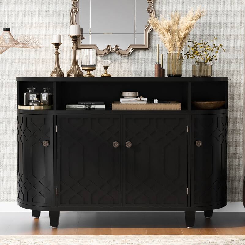 Accent Cabinet 48" Wooden Storage Sideboard Console Buffet Table Coffee Bar Cabinet with Doors & Adjustable Shelf - black