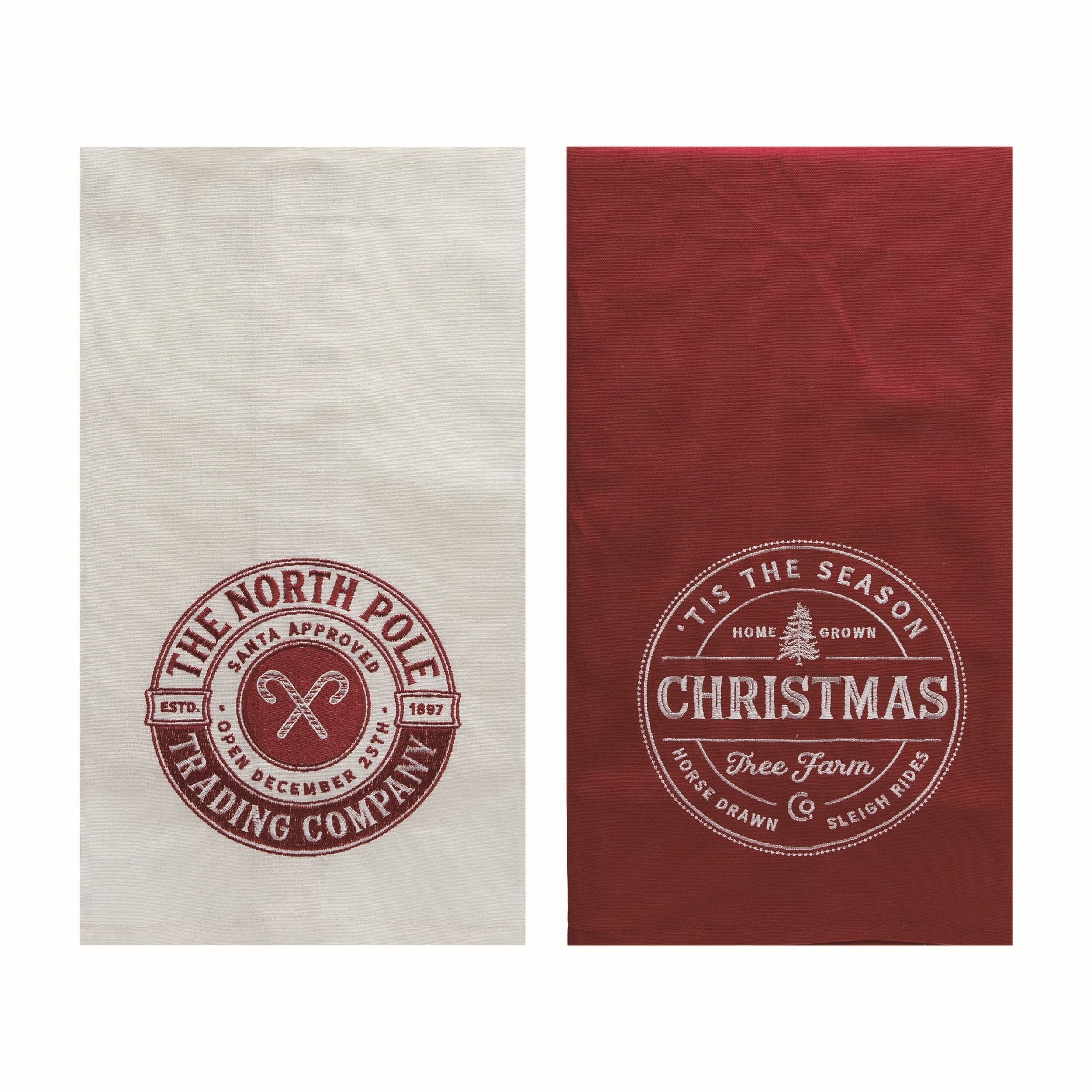 Transpac Fabric Embed North Pole Tea Towel Set of 2 Christmas Home Decorations