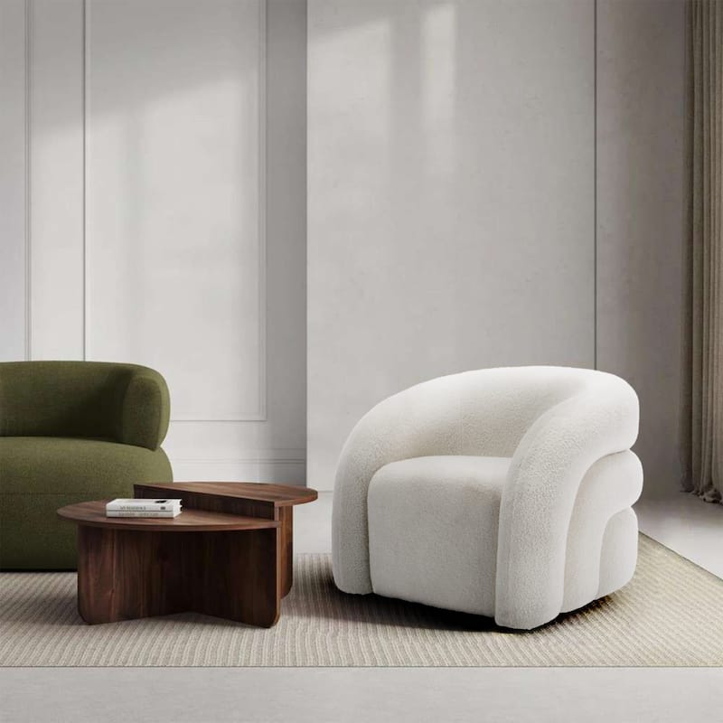 Modern Upholstered Swivel 360 degree Rotation Boucle Barrel Chair