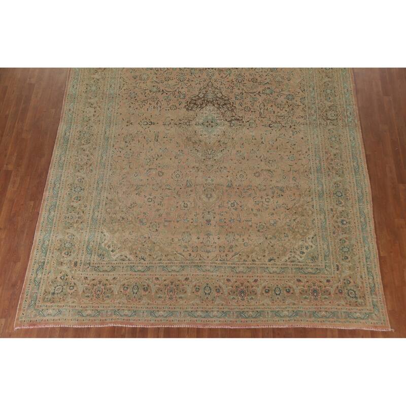 Hand Knotted Oriental 100% Wool Carpet Traditional Floral Peach Kashan Area Rug - 12' 5'' X 9' 5''