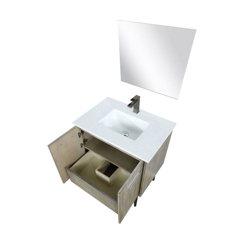 30 in. Rustic Acacia Bath Vanity with Marble Top, Rose Gold Labaro Faucet, and 28 in. Mirror, Soft-Close Doors, Bathroom Storage