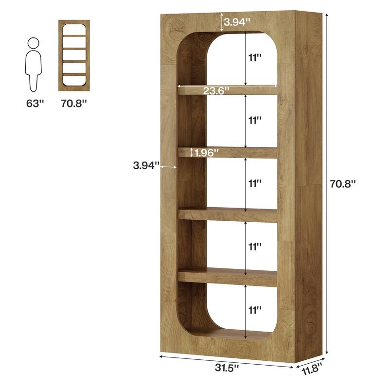 70.9-Inch Tall Bookcase 5-Tier Modern Wood Bookshelf for Living Room
