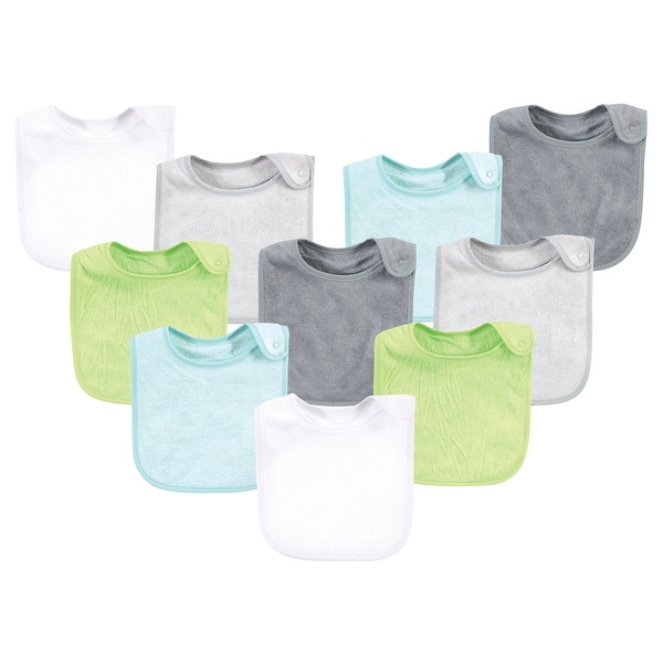 slide 1 of 1, Hudson Baby Infant Boy Rayon from Bamboo Terry Bibs, Gray Mint Lime, One Size - Gray Mint Lime - One Size One Size - Gray Mint Lime