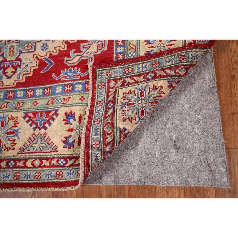 Geometric Red Kazak Rug Handmade Oriental Wool Carpet - 5'1" x 6'9"