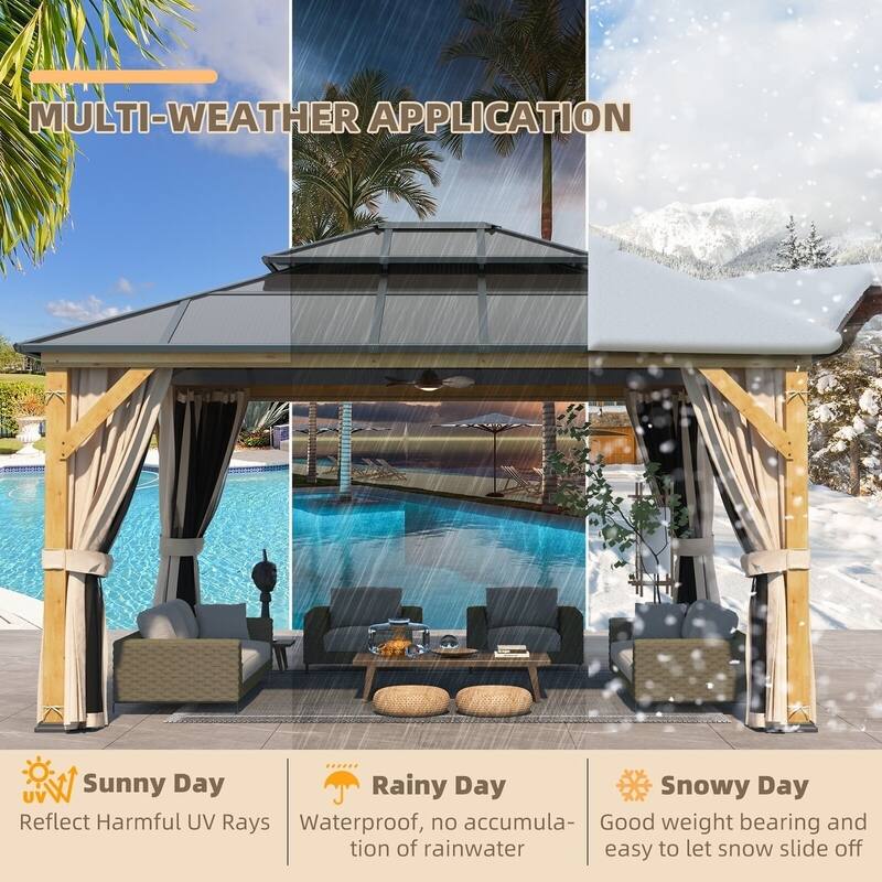 Erommy Premium Wood Gazebo with Double Hardtop Roof, Durable, Elegant Outdoor Pergola for Backyard & Patio