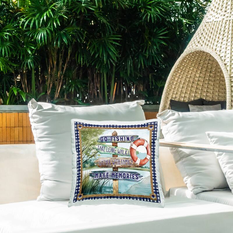 Stupell Plaid Border Lake Sign Printed Outdoor Throw Pillow Design by Nicole DeCamp