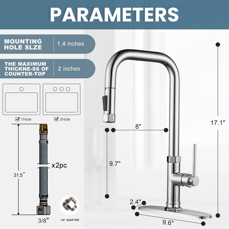 WOWOW Pull Down Sprayer Kitchen Faucet with Soap Dispenser