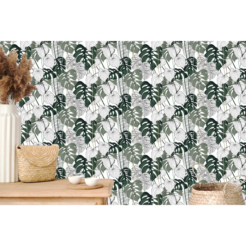 Hibiscus Tropical Flowers Removable Wallpaper - 10'ft H x 24''inch W