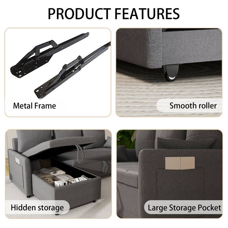 L-Shaped Reversible Sectional Sleeper Sofa with Storage Chaise & Pull-Out Bed