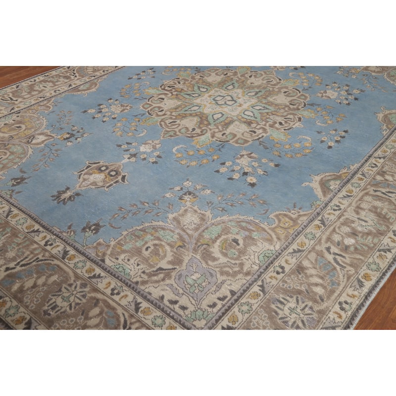 Blue Tabriz Persian Vintage Area Rug Handmade Bedroom Wool Carpet - 8'1" x 11'4"