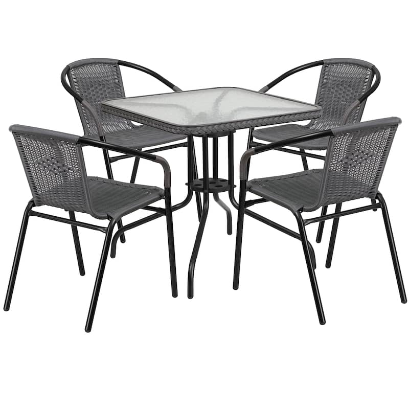 5-Piece Square Indoor/Outdoor Patio Table and Rattan Chairs Set - 28"W x 28"D x 28"H