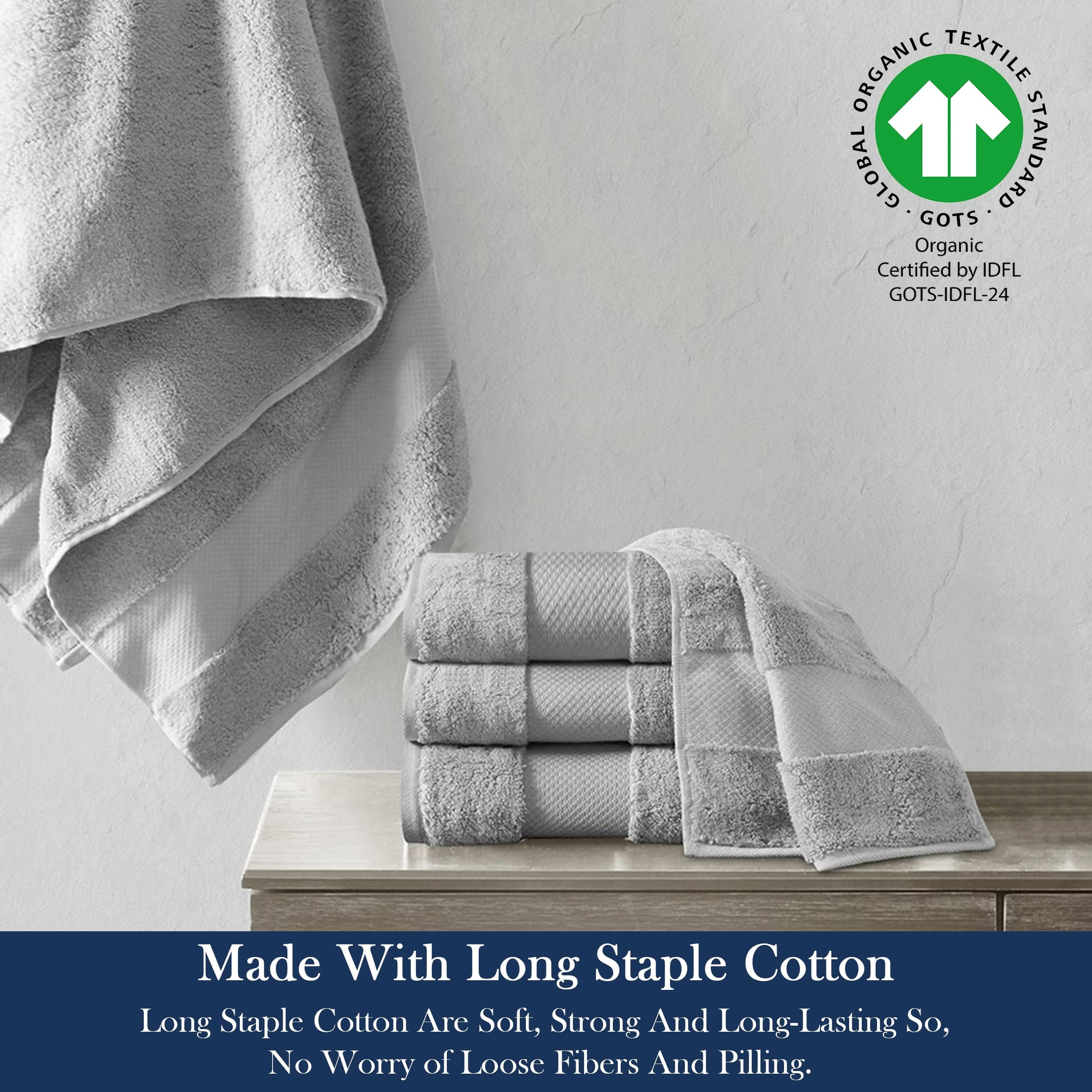 Delara 100% Organic Cotton Towels 650 GSM Plush Quick Dry GOTS Certified,  Oeko-Tex Green Certified (Bath Towel Pack of 4, Ivory)