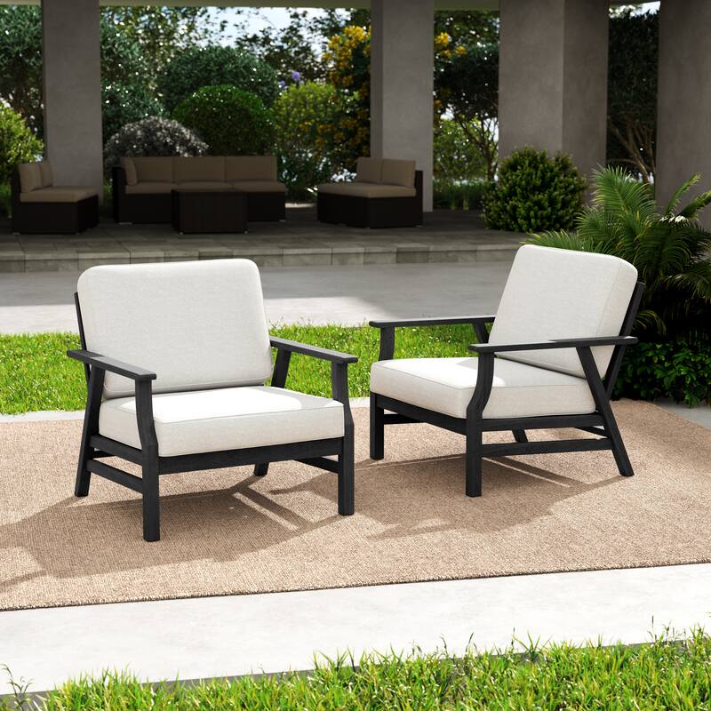Outdoor 2 Set Teak Wood Club Chairs Set with Cushion