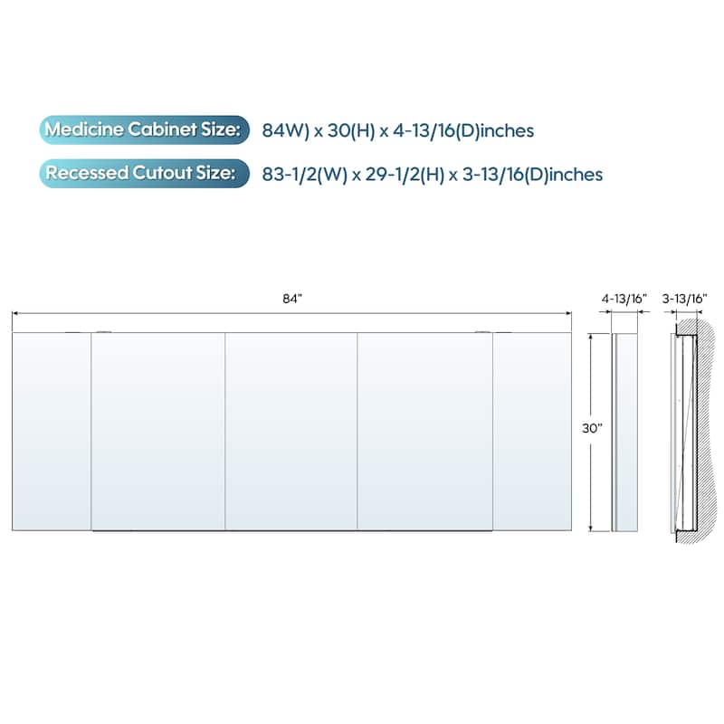 Bath 30'H Recessed or Surface Wall Mount Medicine Cabinet With Adjustable Glass Shelves