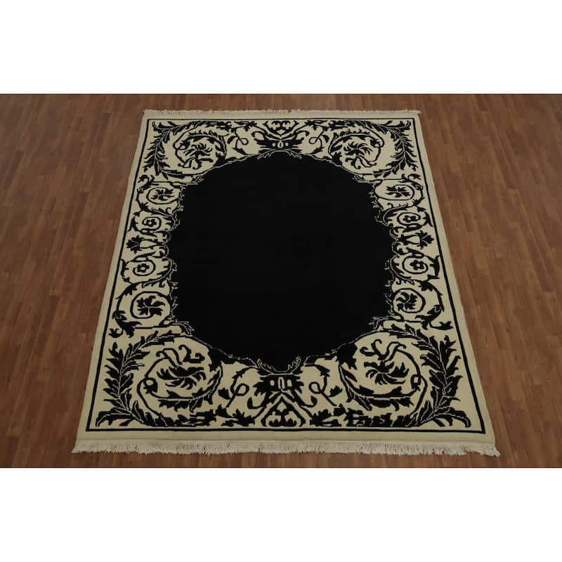 Hand Knotted Oriental 100% Wool Carpet Traditional Floral Black Nepalese Area Rug - 9' 10'' X 8' 3''
